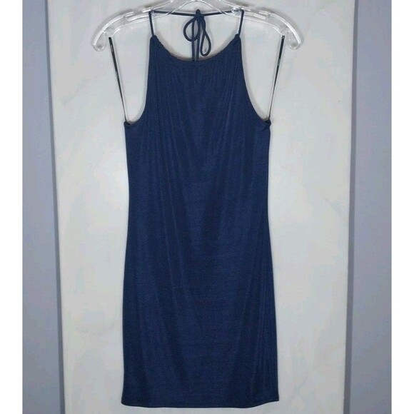 Forever 21 Bodycon Dress M Cobalt Blue High Neck Open Back Shimmer Beachy Boho - Picture 1 of 8